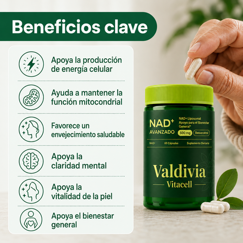 VitaCell NAD+ Advanced — Energía Celular y Vitalidad | 60 Cápsulas Liposomales 500mg