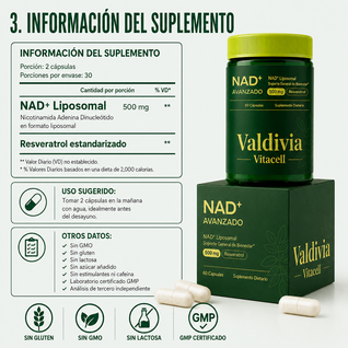 VitaCell NAD+ Advanced — Energía Celular y Vitalidad | 60 Cápsulas Liposomales 500mg